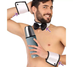 Kit Stripper: 2 pulseiras e pescoço com gravata borboleta