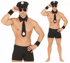 Kit de strip-tease policial adulto: chapéu, gravata e pulseira