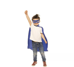 Kit de super-herói azul infantil: capa e máscara