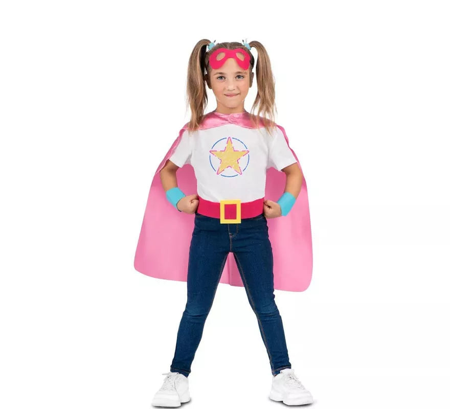 Translation missing: pt-PT.Kit de Superheroína rosa infantil: antifaz, capa y cinturón
