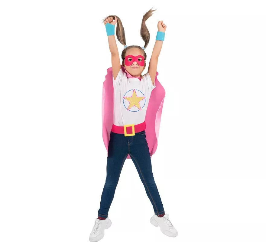Translation missing: pt-PT.Kit de Superheroína rosa infantil: antifaz, capa y cinturón