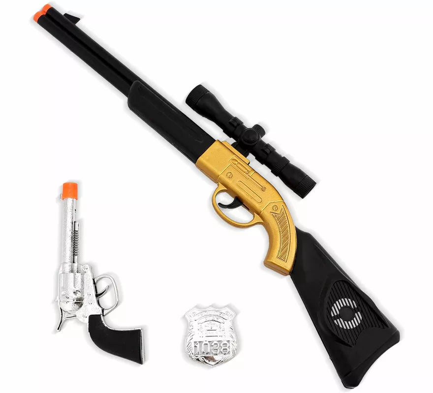 Translation missing: pt-PT.Kit de SWAT: Placa, Rifle de 50x10 cm y Pistola de 18,5x9 cm de plástico
