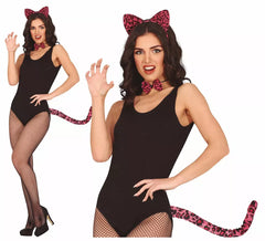 Kit Tigre Fúcsia Adulto: Tiara, gravata borboleta e cauda