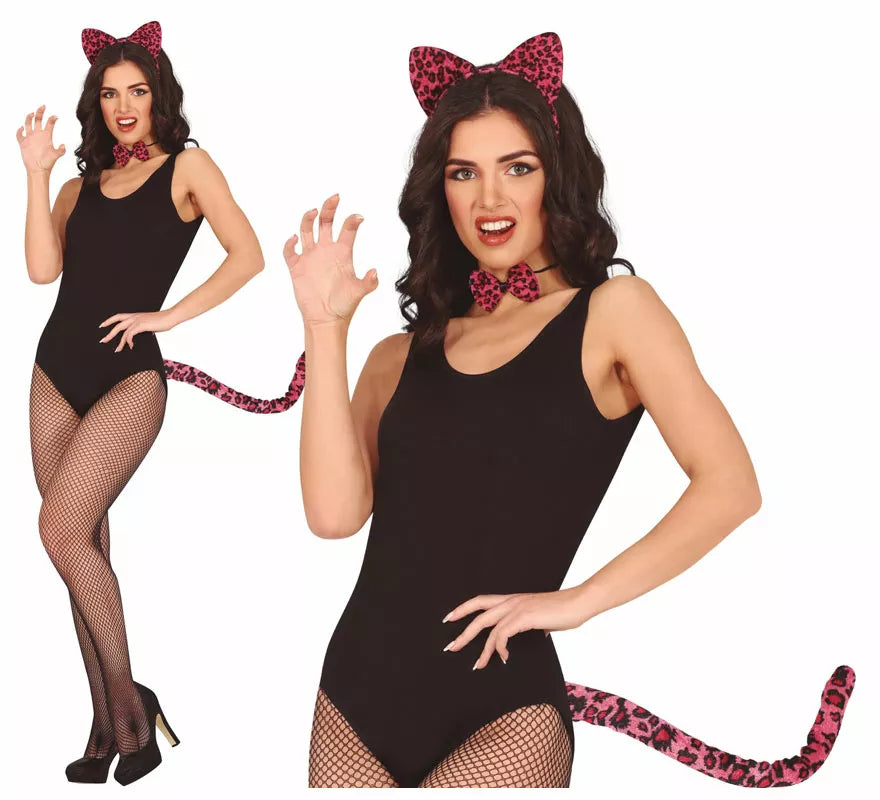 Translation missing: pt-PT.Kit de Tigre fucsia adulto: Diadema, pajarita y cola