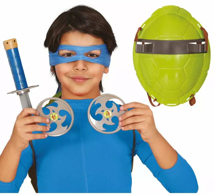 Translation missing: pt-PT.Kit de Tortuga verde infantil: Caparazón, Espada, Antifaz y Shuriken
