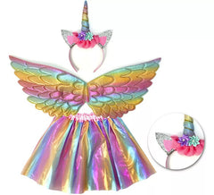 Kit Infantil Unicórnio Arco-íris: Tiara, Asas e Tutu