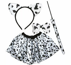 Kit Vaca Pintada Infantil: Faixa de cabeça, laço, rabo e saia