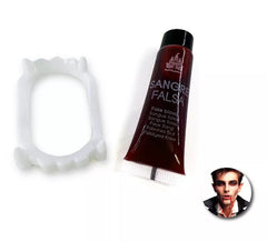 Kit de vampiro: tubo de sangue falso e dentadura