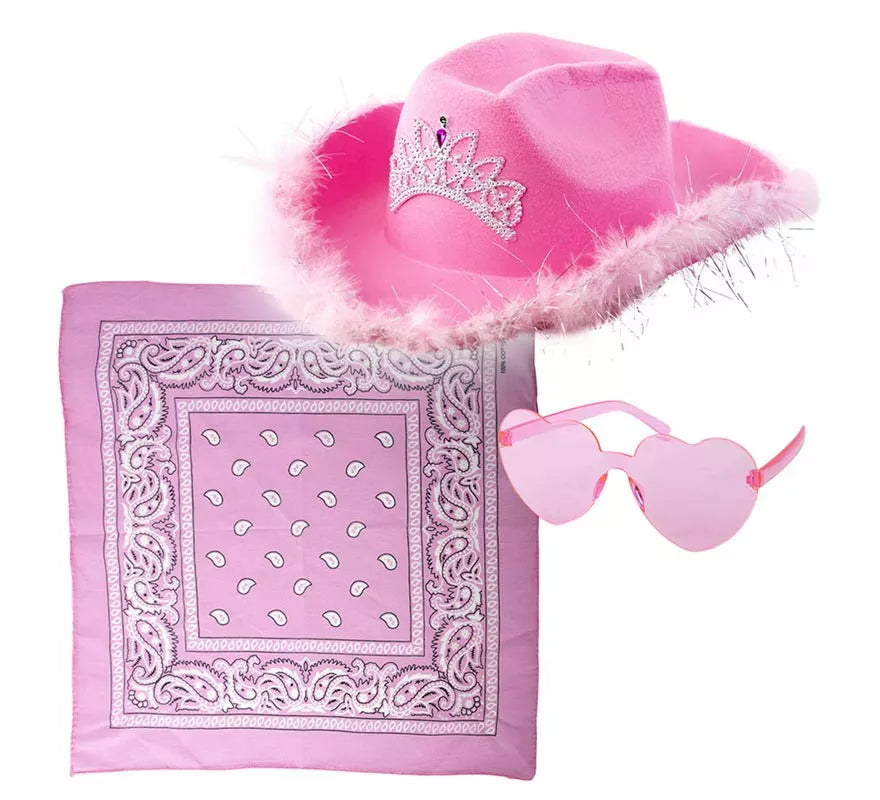 Translation missing: pt-PT.Kit de Vaquera rosa: Gafas, pañuelo y sombrero de 58 cm