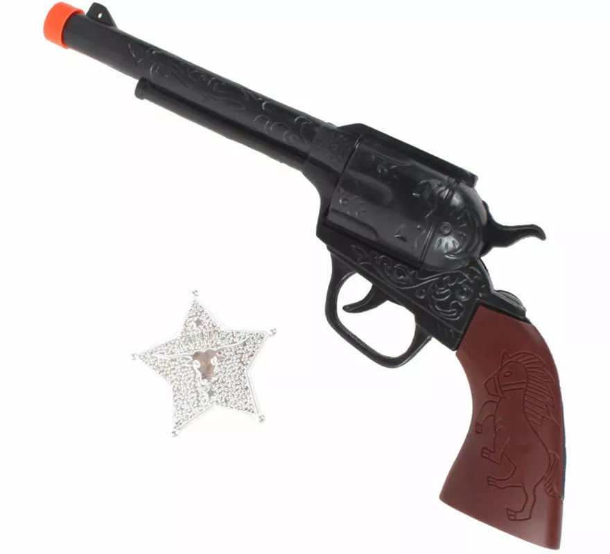 Translation missing: pt-PT.Kit de Vaquero: Placa y Revolver de 34 cm de plástico