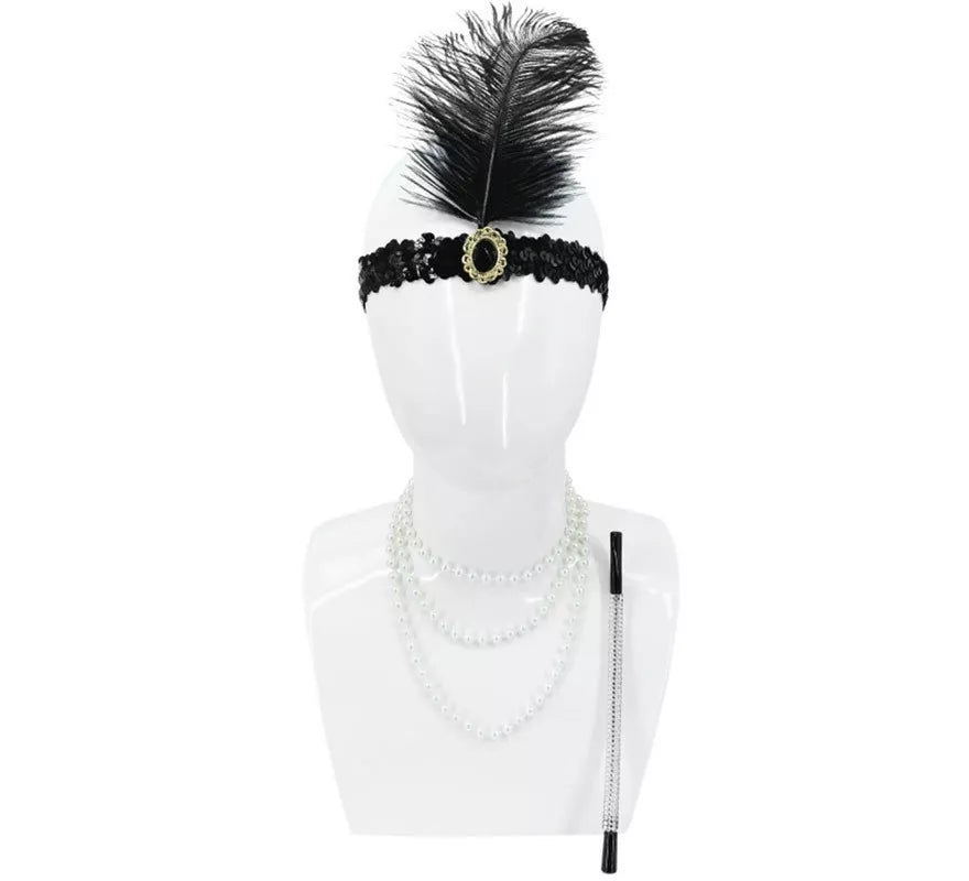 Translation missing: pt-PT.Kit Flapper Años 20: Cinta con Pluma, Collar y Boquilla Cigarrillo
