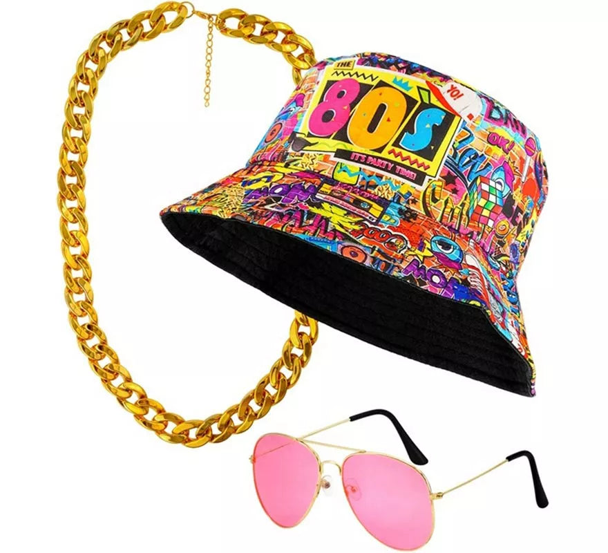 Translation missing: pt-PT.Kit Funky Años 80: Sombrero, Gafas y Collar