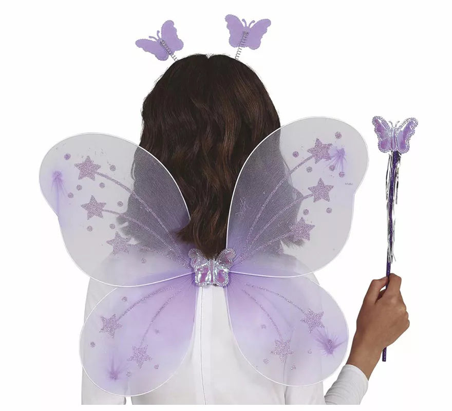 Translation missing: pt-PT.Kit Hada Mariposa Lila: Diadema, Varita y Alas de 35x40 cm