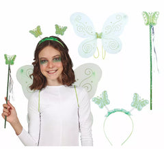 Kit Fada Borboleta Verde: Tiara, Varinha e Asas 35x40 cm
