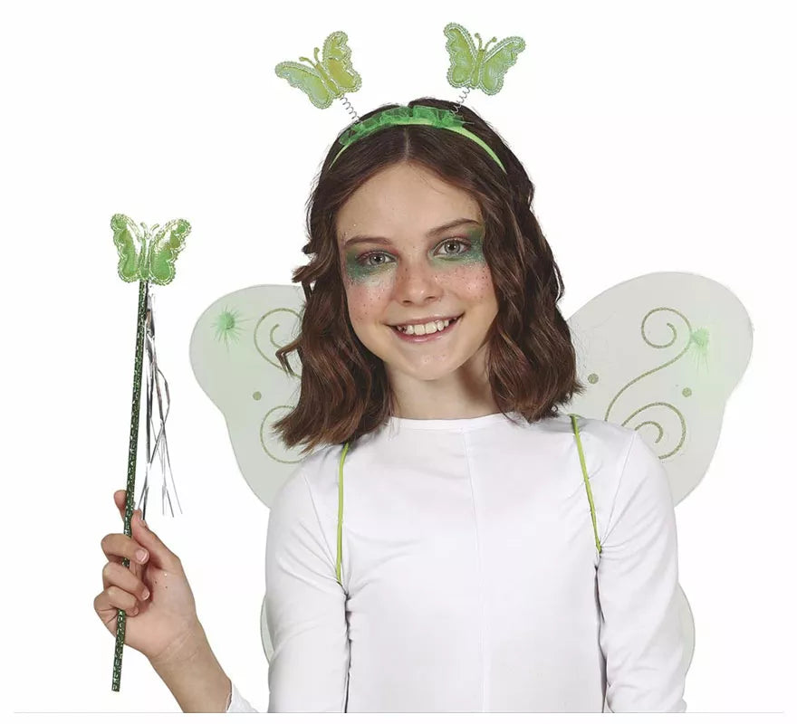 Translation missing: pt-PT.Kit Hada Mariposa Verde: Diadema, Varita y Alas de 35x40 cm