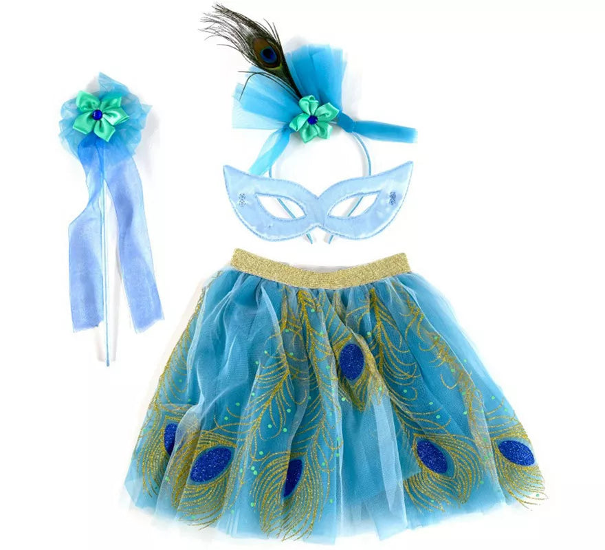 Translation missing: pt-PT.Kit Hada Pavo Real Infantil: Tutú, Antifaz, Tocado y Varita