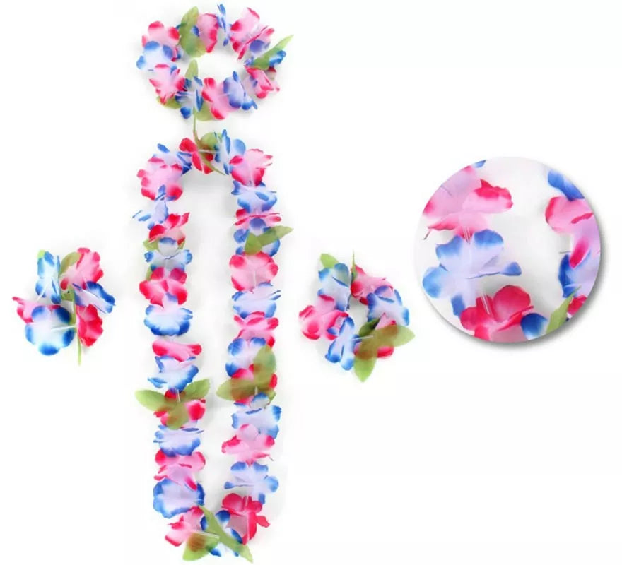 Translation missing: pt-PT.Kit Hawái Azul y Rosa: Collar, Pulseras y Tocado