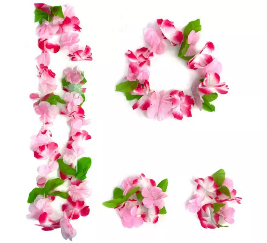 Translation missing: pt-PT.Kit Hawái Floral Fucsia: Collar, Pulseras y Tocado