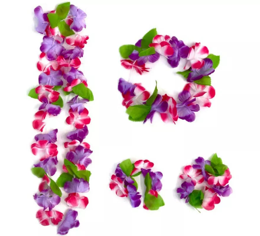 Translation missing: pt-PT.Kit Hawái Floral Lila: Collar, Pulseras y Tocado