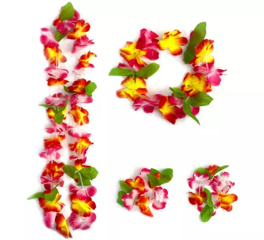 Translation missing: pt-PT.Kit Hawái Floral Naranja: Collar, Pulseras y Tocado
