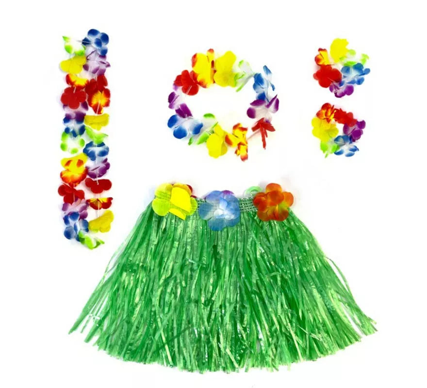 Translation missing: pt-PT.Kit Hawái Verde: Falda, Collar, Pulseras y Tocado