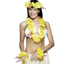 Kit Havaiano Amarelo: Colar, Tiara e Pulseiras