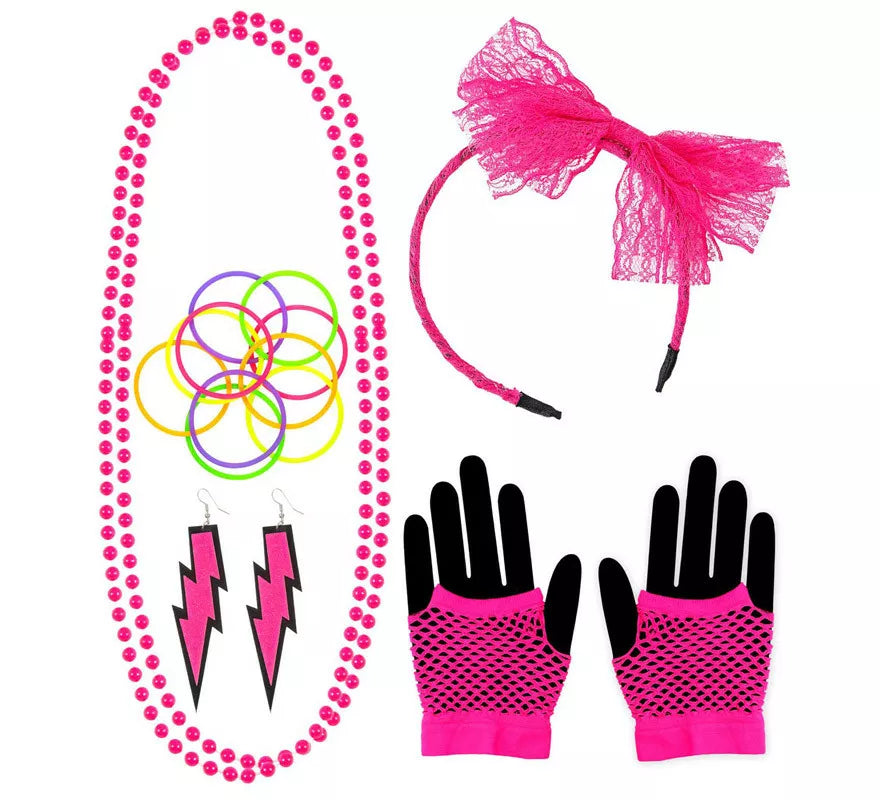 Translation missing: pt-PT.Kit Neón en varios colores Años 80: Diadema, Collar, Pulseras, Pendientes y Guantes