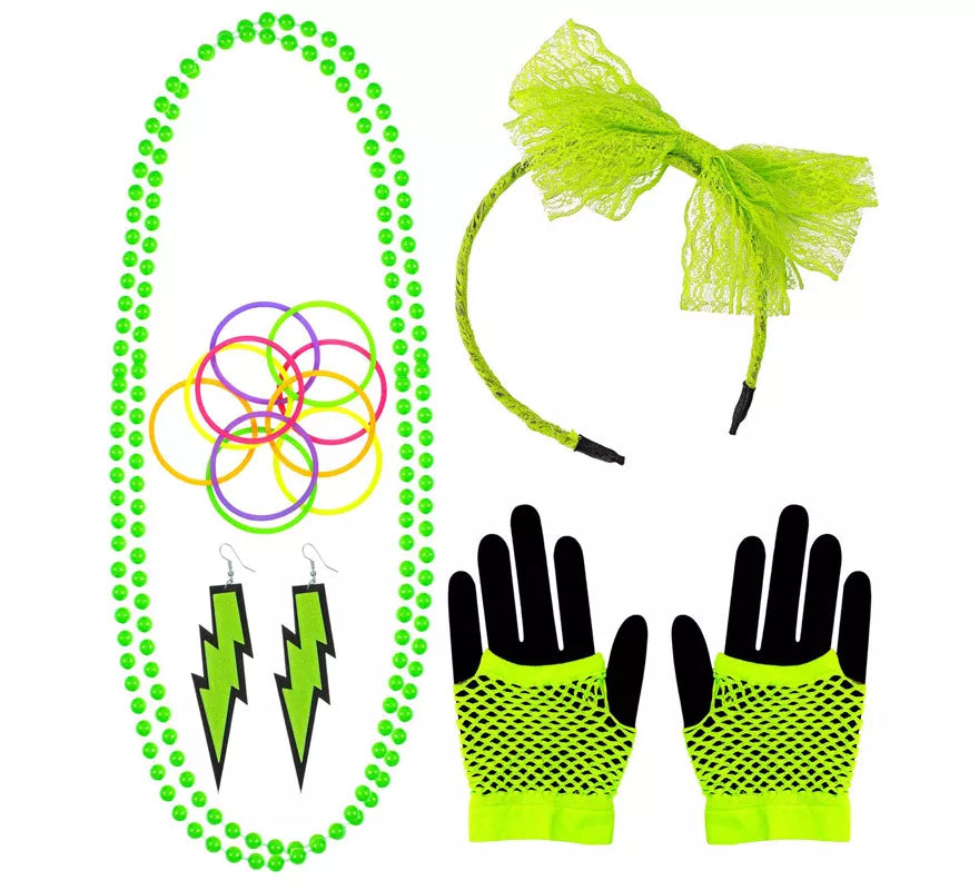 Translation missing: pt-PT.Kit Neón en varios colores Años 80: Diadema, Collar, Pulseras, Pendientes y Guantes