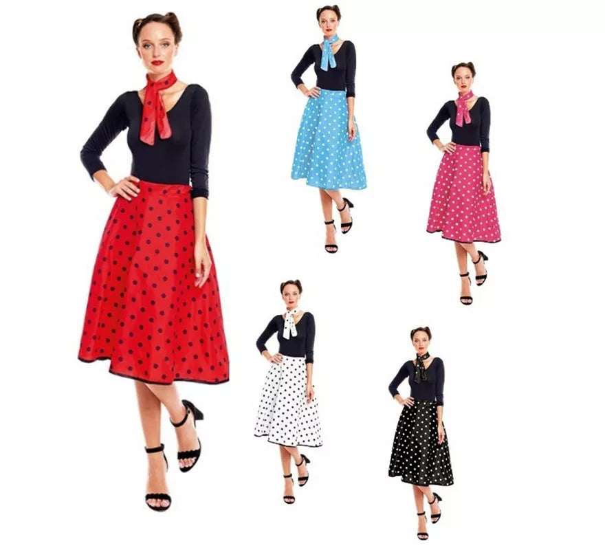 Translation missing: pt-PT.Kit o Disfraz Años 50 en varios colores para mujer: Falda y Pañuelo