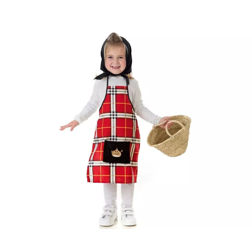 Kit o Disfraz de Castañera Cuadros Rojos para niña