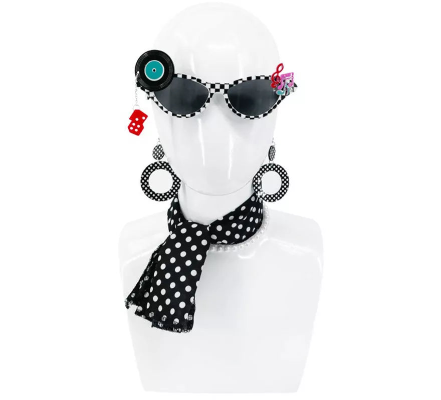Translation missing: pt-PT.Kit Pin Up Años 50 Negro: Gafas, Pendientes y Pañuelo