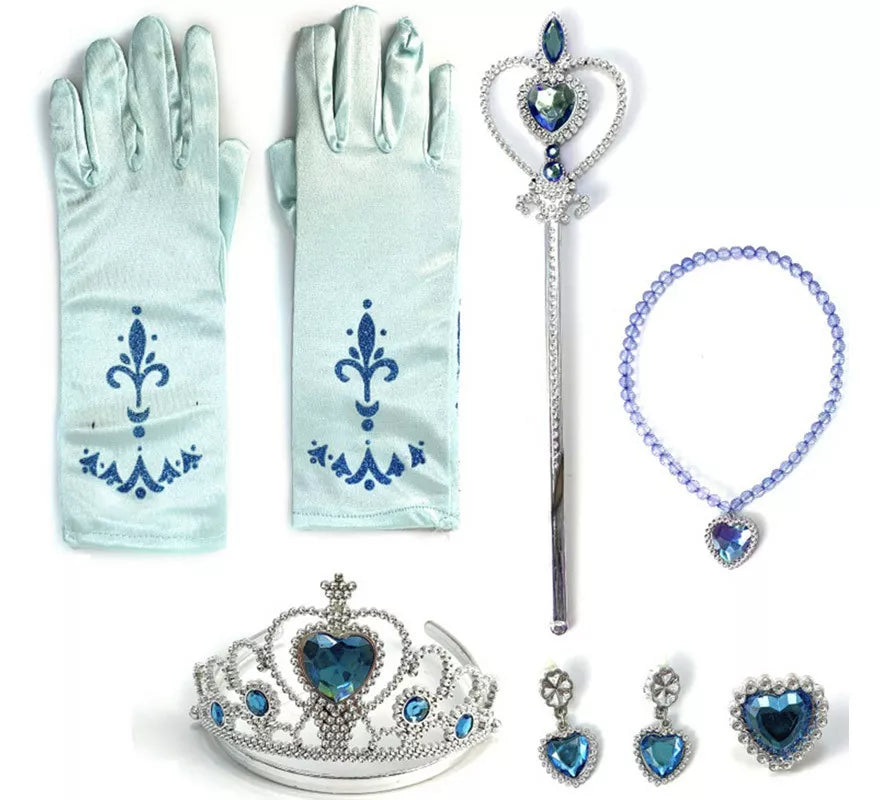 Translation missing: pt-PT.Kit Princesa Infantil Azul: Guantes, Cetro, Collar, Corona, Pendientes y Anillo