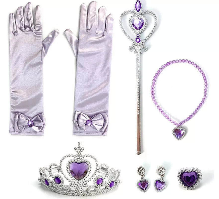 Translation missing: pt-PT.Kit Princesa Infantil Lila: Guantes, Cetro, Collar, Corona, Pendientes y Anillo