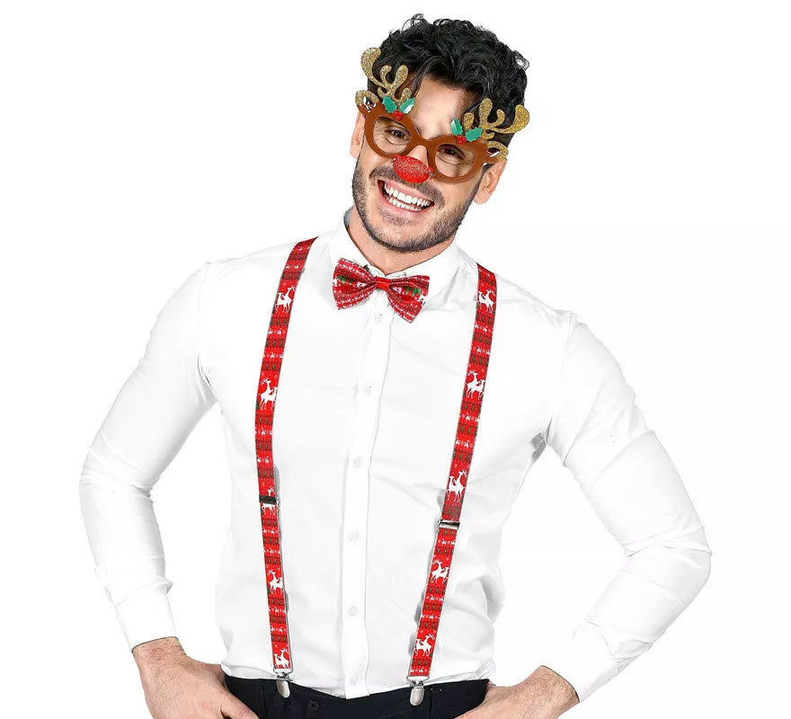 Kit Reno de Navidad: Gafas con Nariz y Cuernos, Tirantes y Pajarita