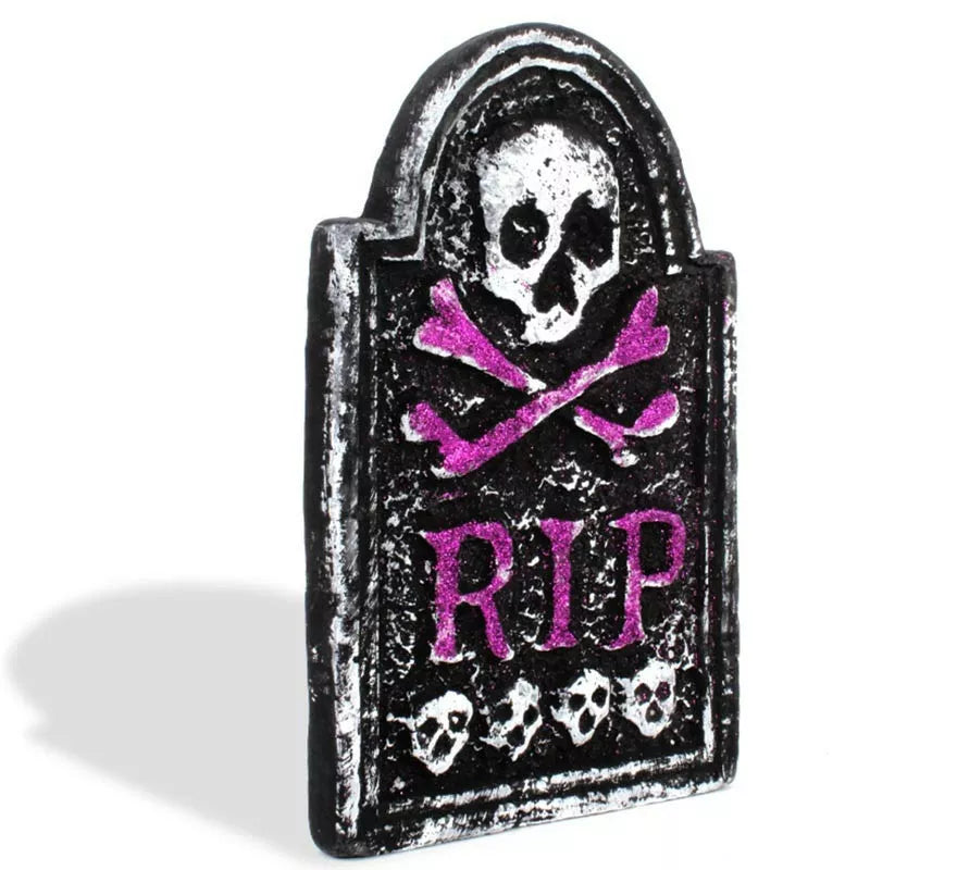 Translation missing: pt-PT.Lápida Calavera RIP púrpura de foam de 17x28 cm
