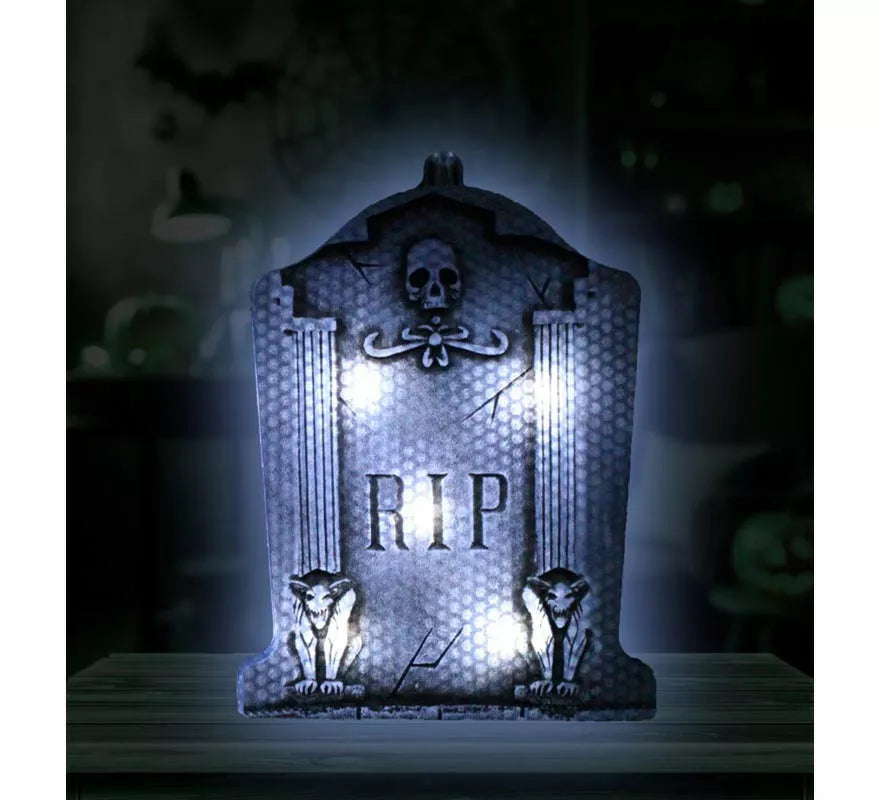 Translation missing: pt-PT.Lápida RIP Calavera con luz de 9,5x13 cm