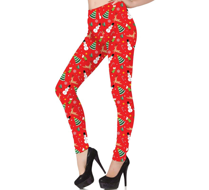 Translation missing: pt-PT.Leggings Navideño rojo estampado para mujer