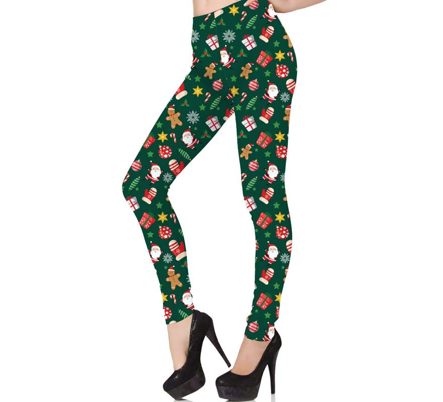 Translation missing: pt-PT.Leggings Navideño verde estampado para mujer
