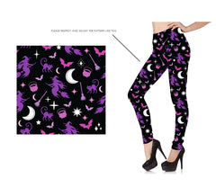 Leggings de bruxa roxa feminina