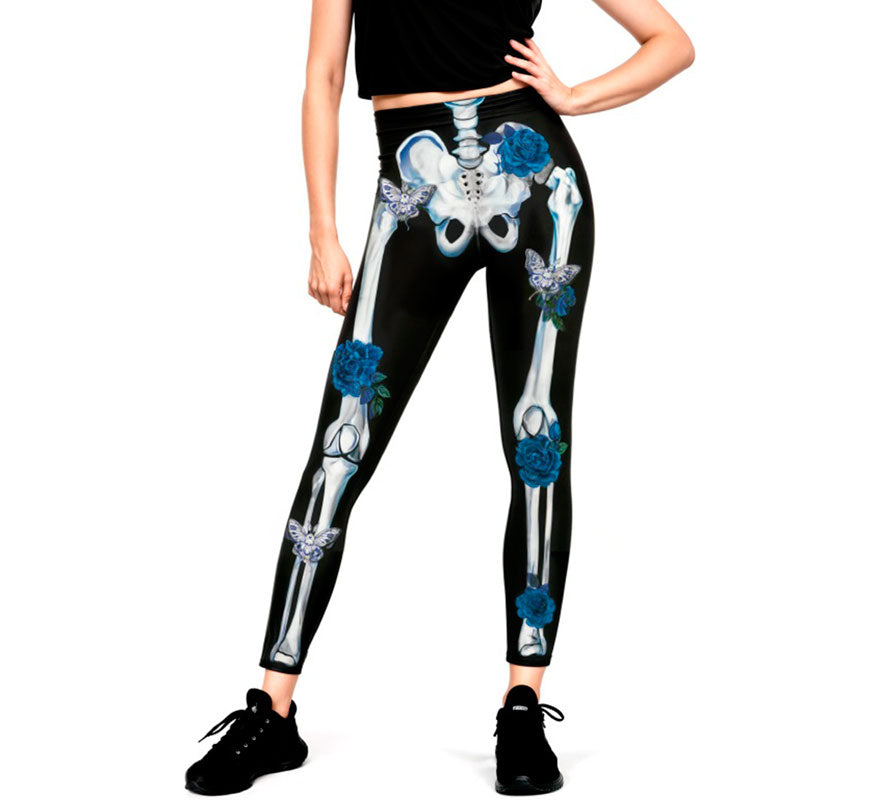 Translation missing: pt-PT.Leggins de Esqueleto con Flores azules para mujer