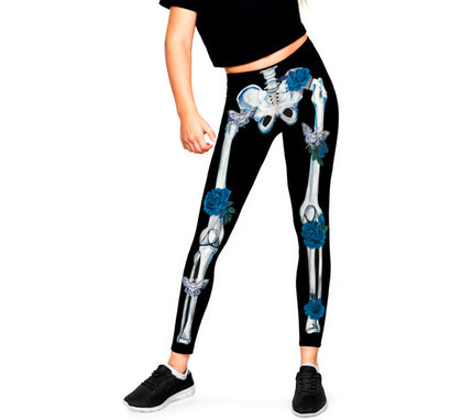 Leggins de Esqueleto con Flores azules para niña