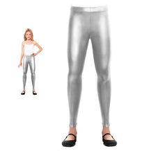 Leggings metálicas prateadas de menina