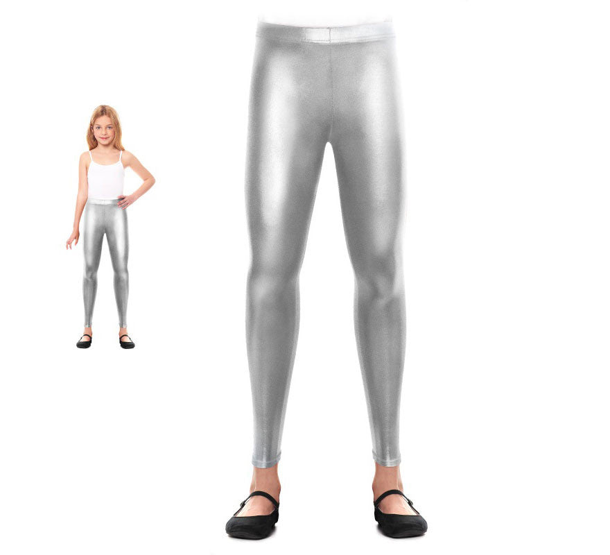 Translation missing: pt-PT.Leggins Metalizado plateado para niña