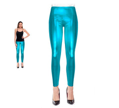 Leggings metálicas turquesa para mulheres