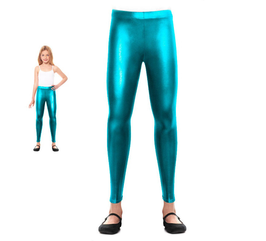 Translation missing: pt-PT.Leggins Metalizado turquesa para niña