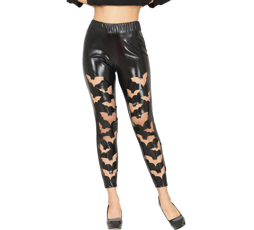 Translation missing: pt-PT.Leggins Murciélagos negros Símil Piel para mujer