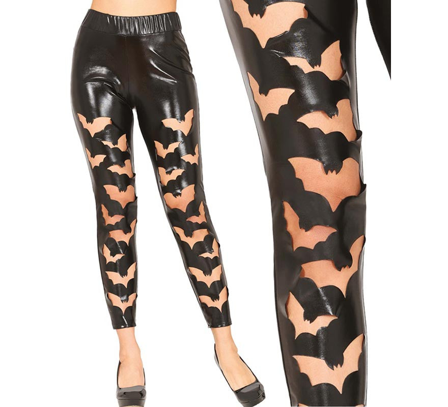 Translation missing: pt-PT.Leggins Murciélagos negros Símil Piel para mujer