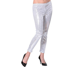Leggings prateadas com lantejoulas para mulher