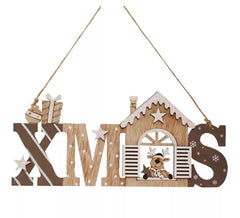 X Mas Sinal De Madeira Pendurado 5X12 cms