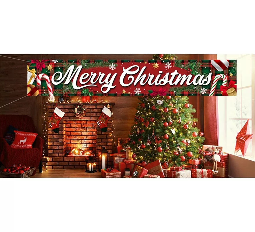Translation missing: pt-PT.Letrero Merry Christmas de tela de 290x50 cm